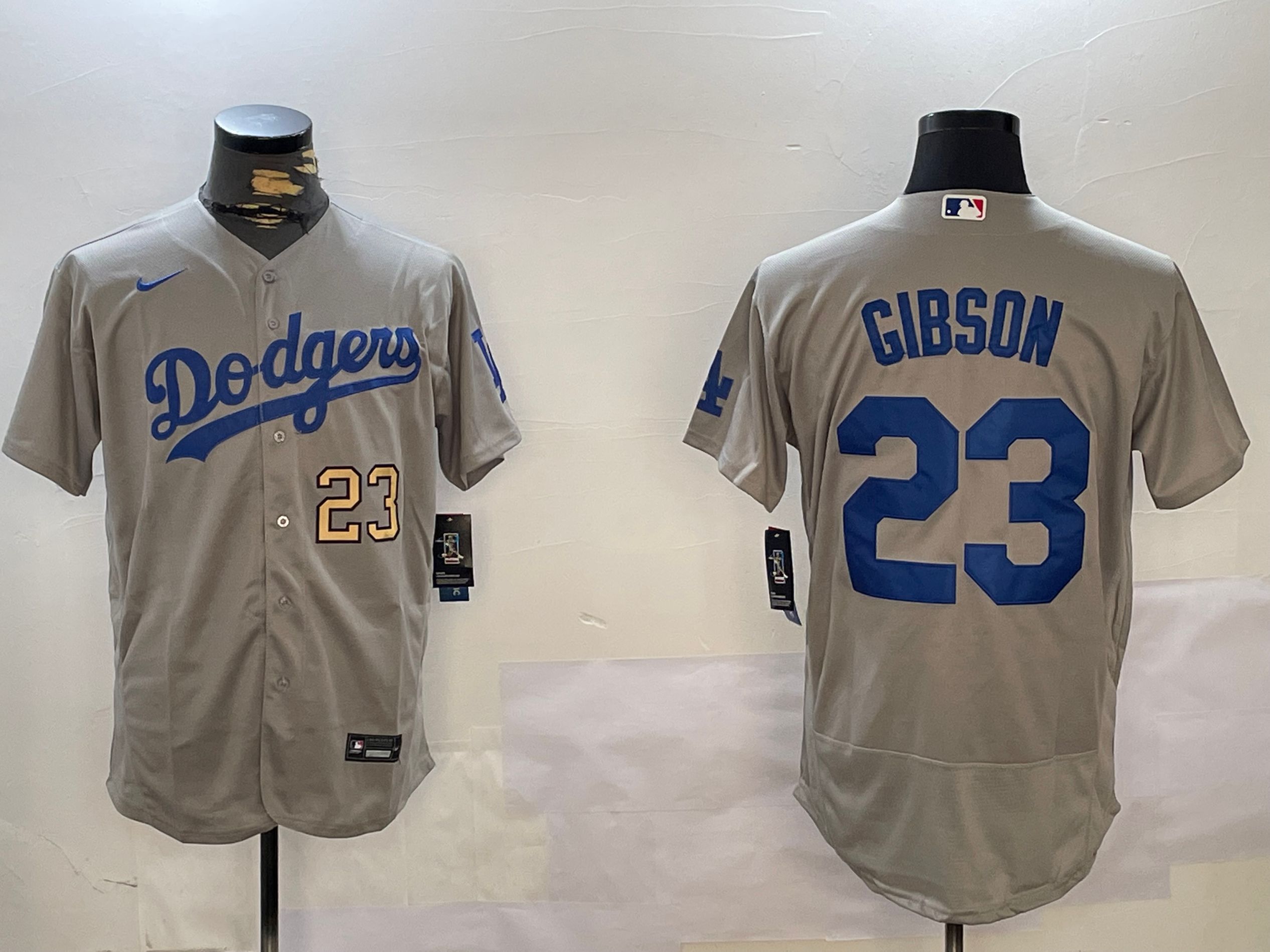 Men Los Angeles Dodgers 23 Gibson Grey Elite 2024 Nike MLB Jersey style 12162